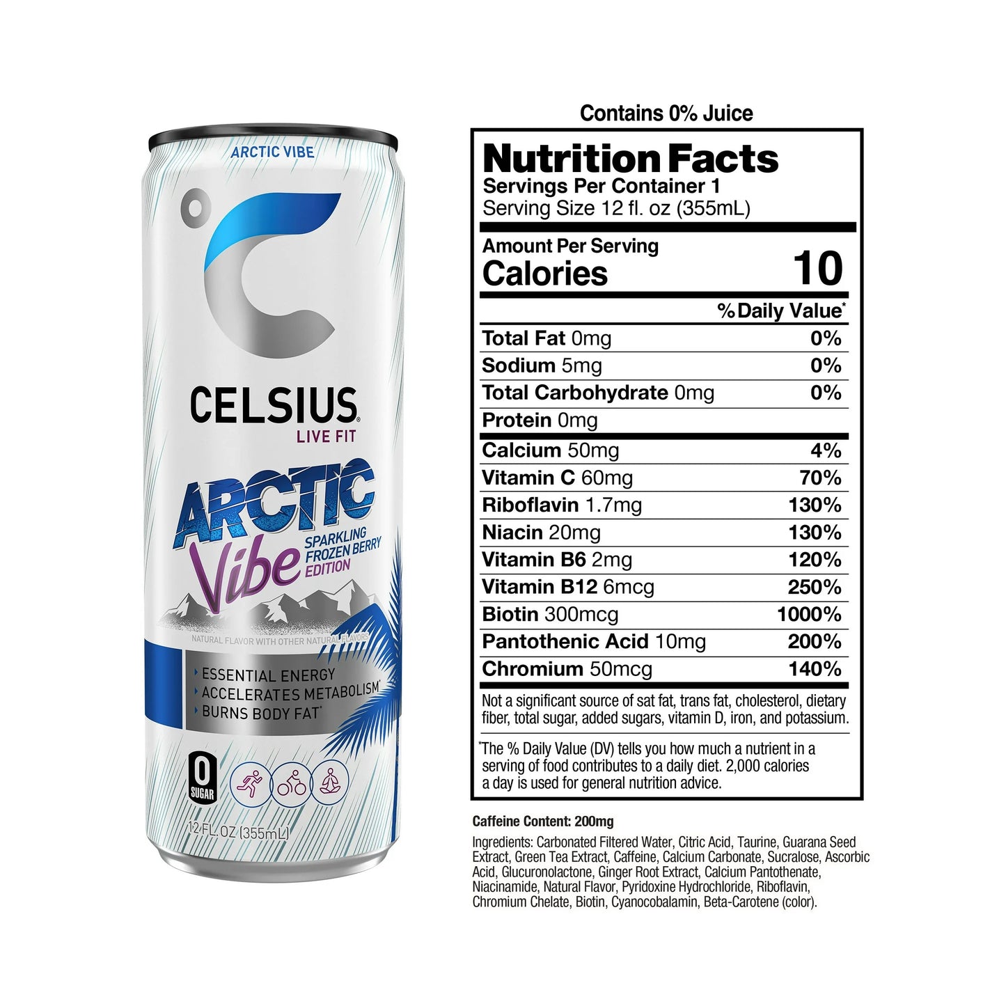 CELSIUS Arctic Vibe Sparkling Frozen Berry Energy Drink 12 fl oz Single Can