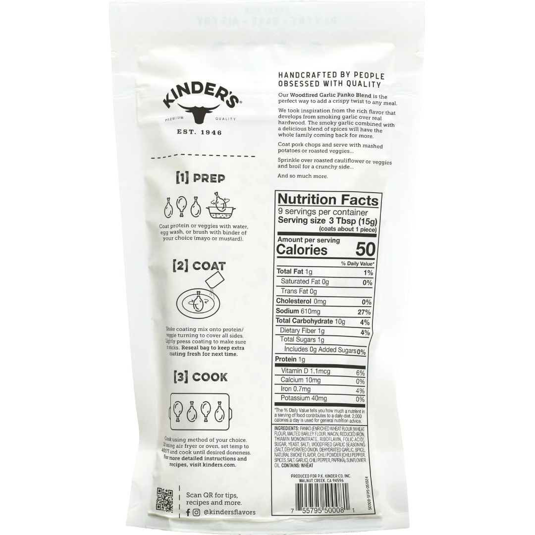 Kinder's Woodfired Garlic Seasoned Panko Bread Crumb Coating, 5oz