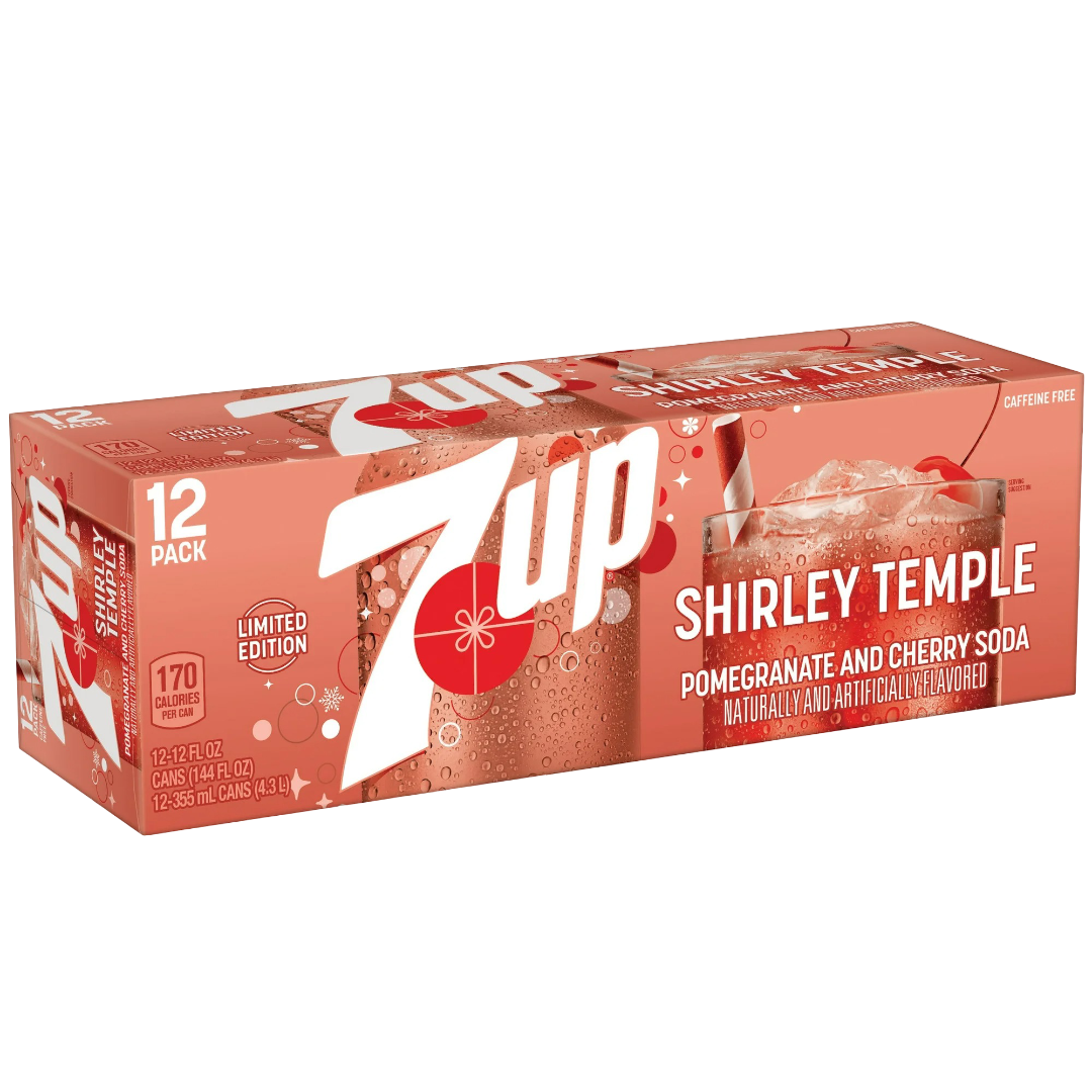 7up Shirley Temple Pomegranate & Cherry Flavored Soda, 12 Pack of 12oz Cans