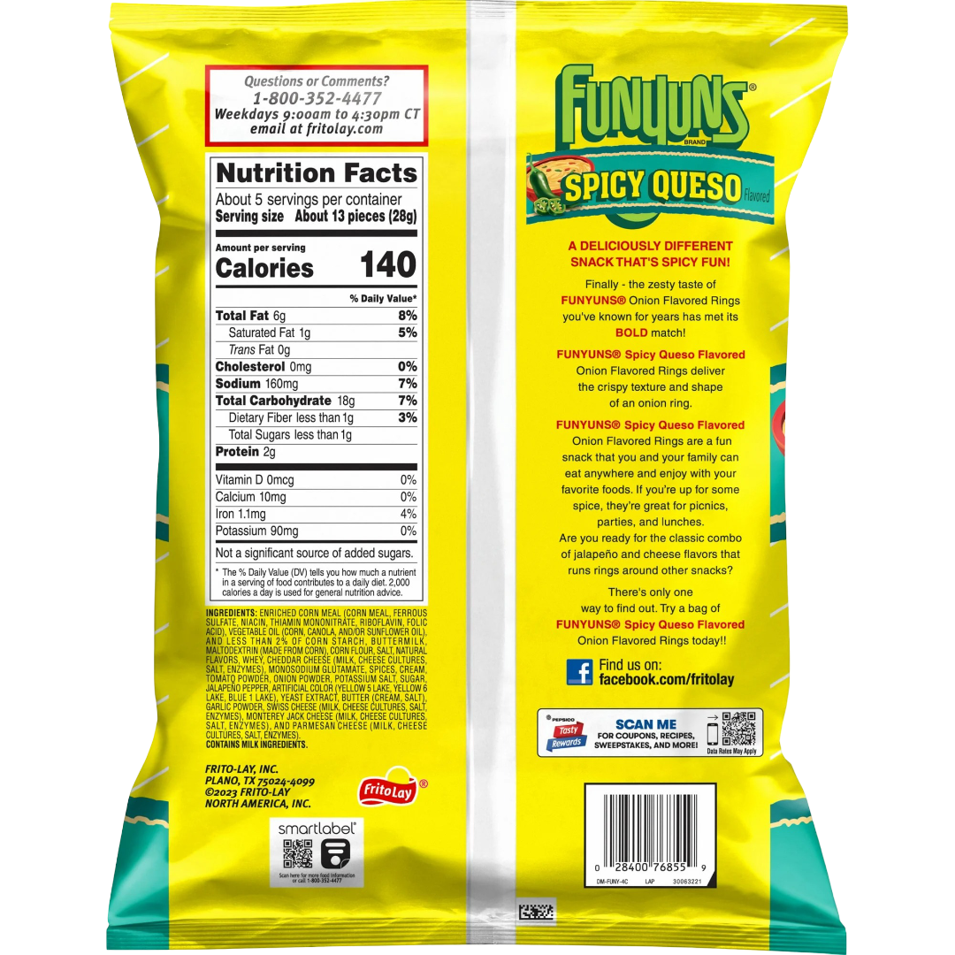 Funyuns Spicy Queso Onion Flavored Rings, 5.25 oz