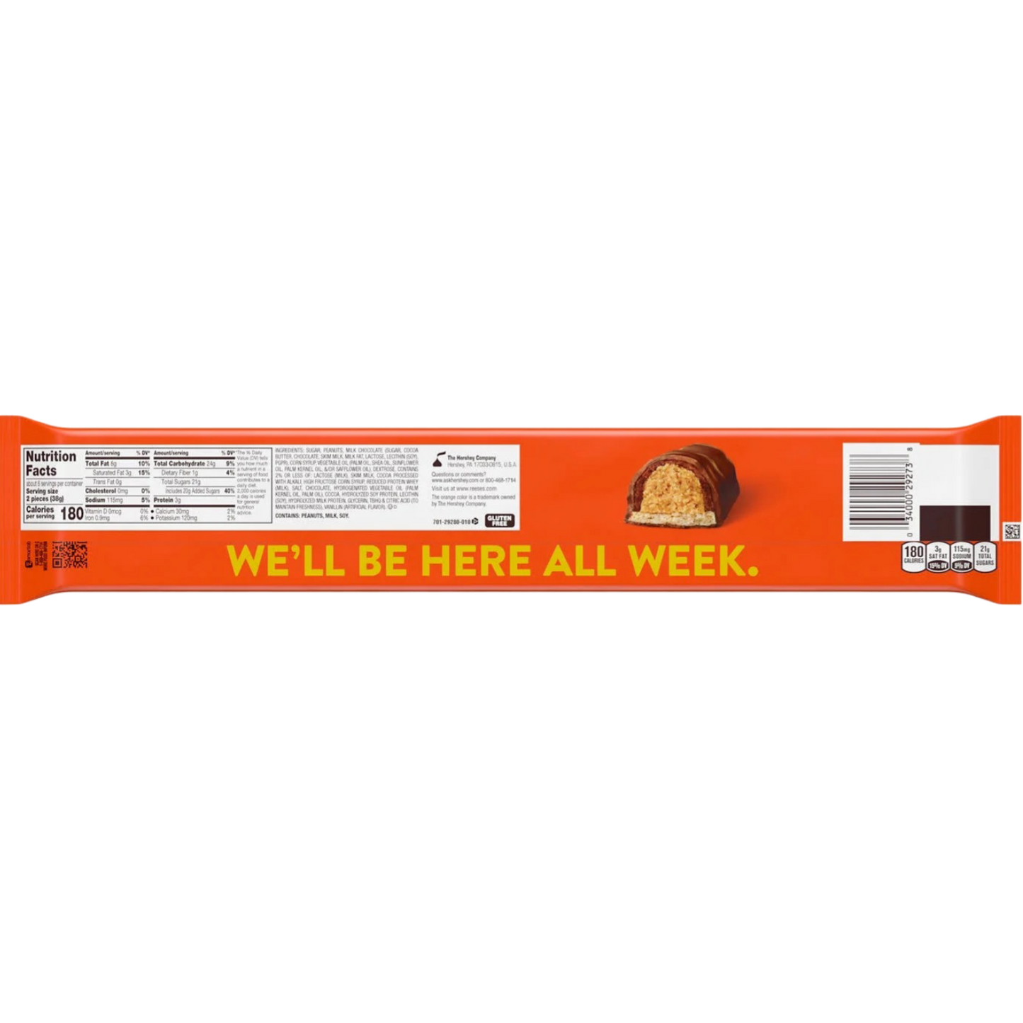 Reese's Fast Break Peanut Butter Nougat Snack Size Candy, Bars 0.67oz, 12 Count