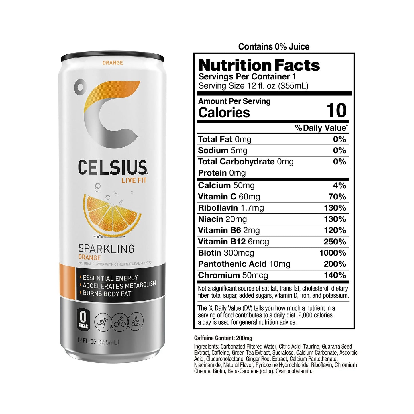 CELSIUS Sparkling Orange Energy Drink 12 fl oz Single Can