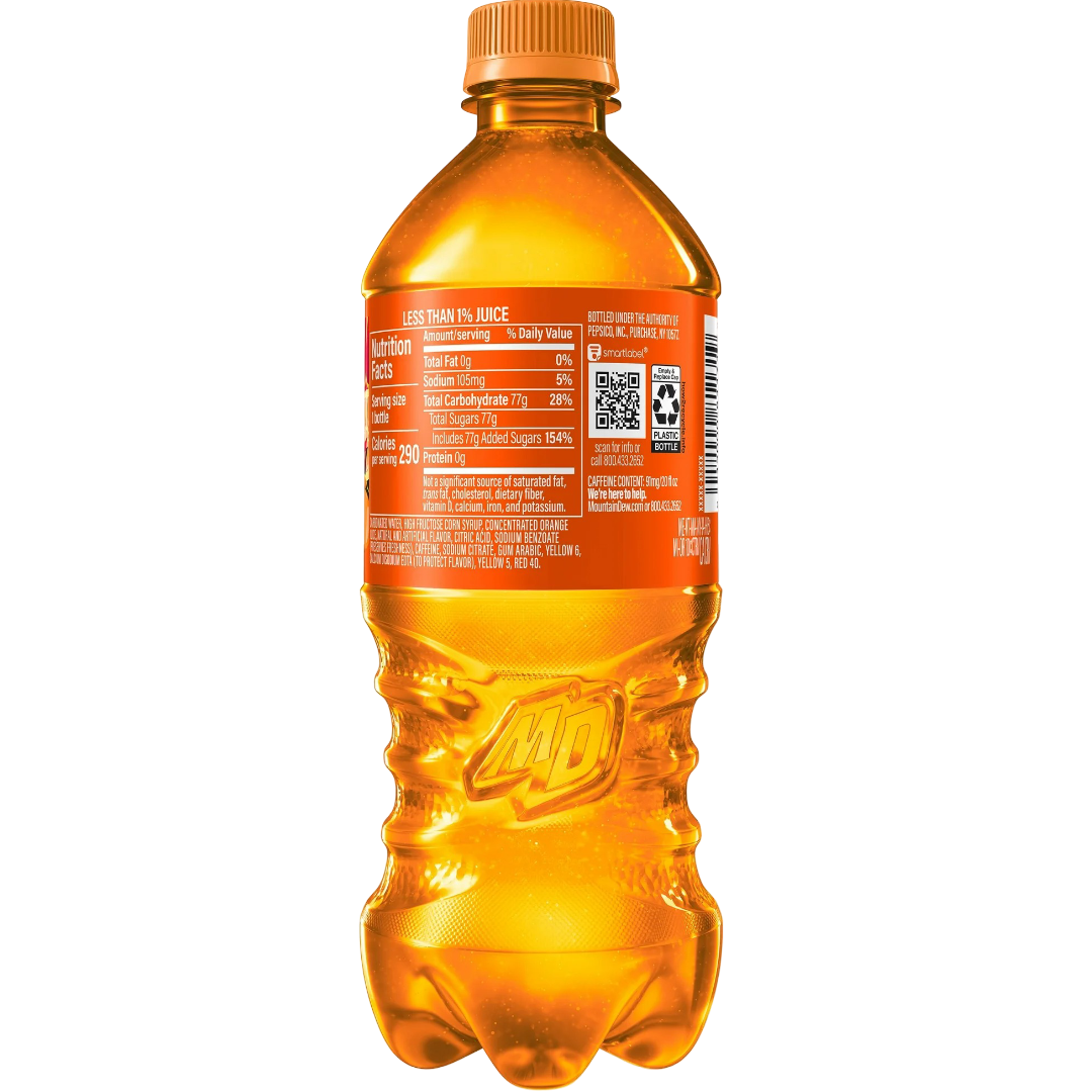 Mountain Dew Livewire Orange Soda Pop, 20 oz