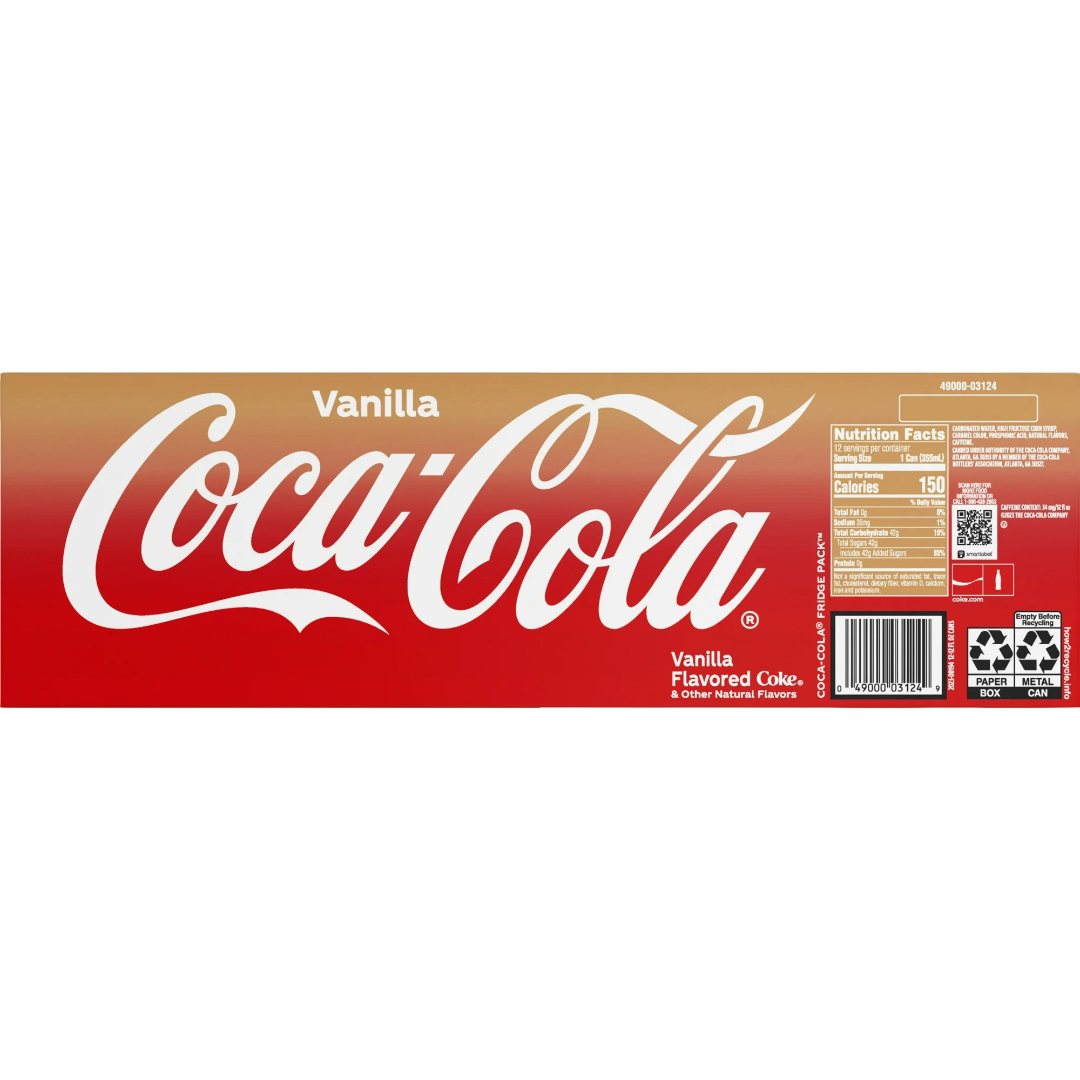Coca Cola Vanilla Soda Pop, 12 Pack of 12 fl oz Cans Coke