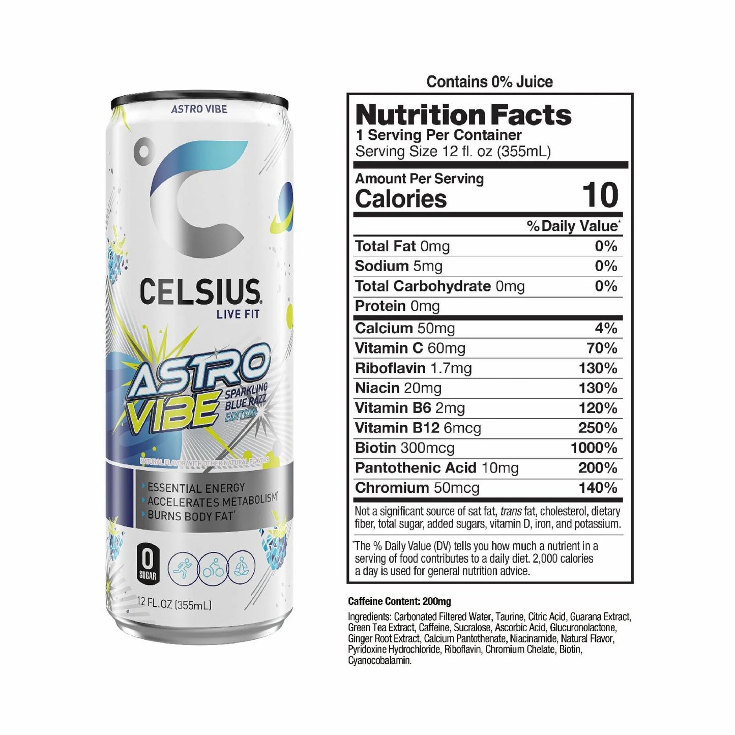 CELSIUS Astro Vibe Sparkling Blue Razz Energy Drink 12 fl oz Single Can