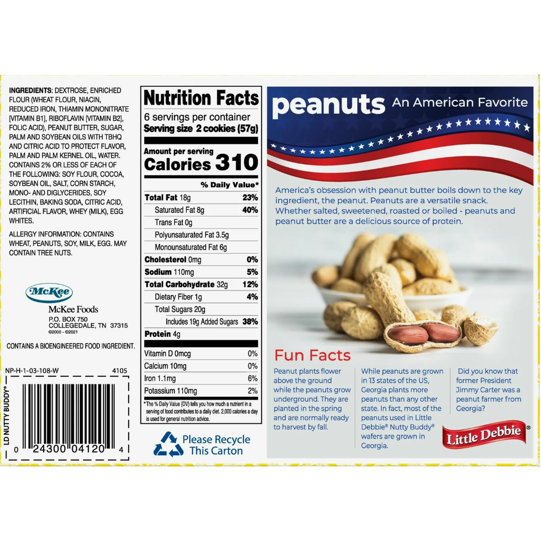 Little Debbie Nutty Buddy Wafer Bar, 12 oz