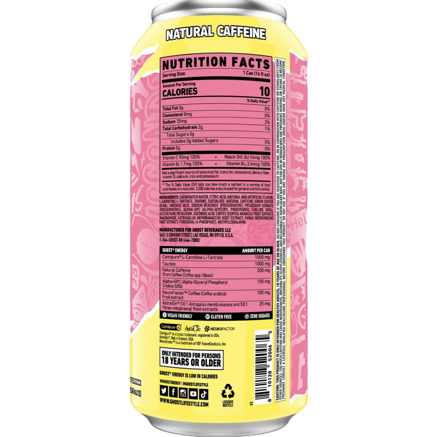 GHOST® ENERGY Zero Sugar Energy Drink, Sour Pink Lemonade, 16 fl oz