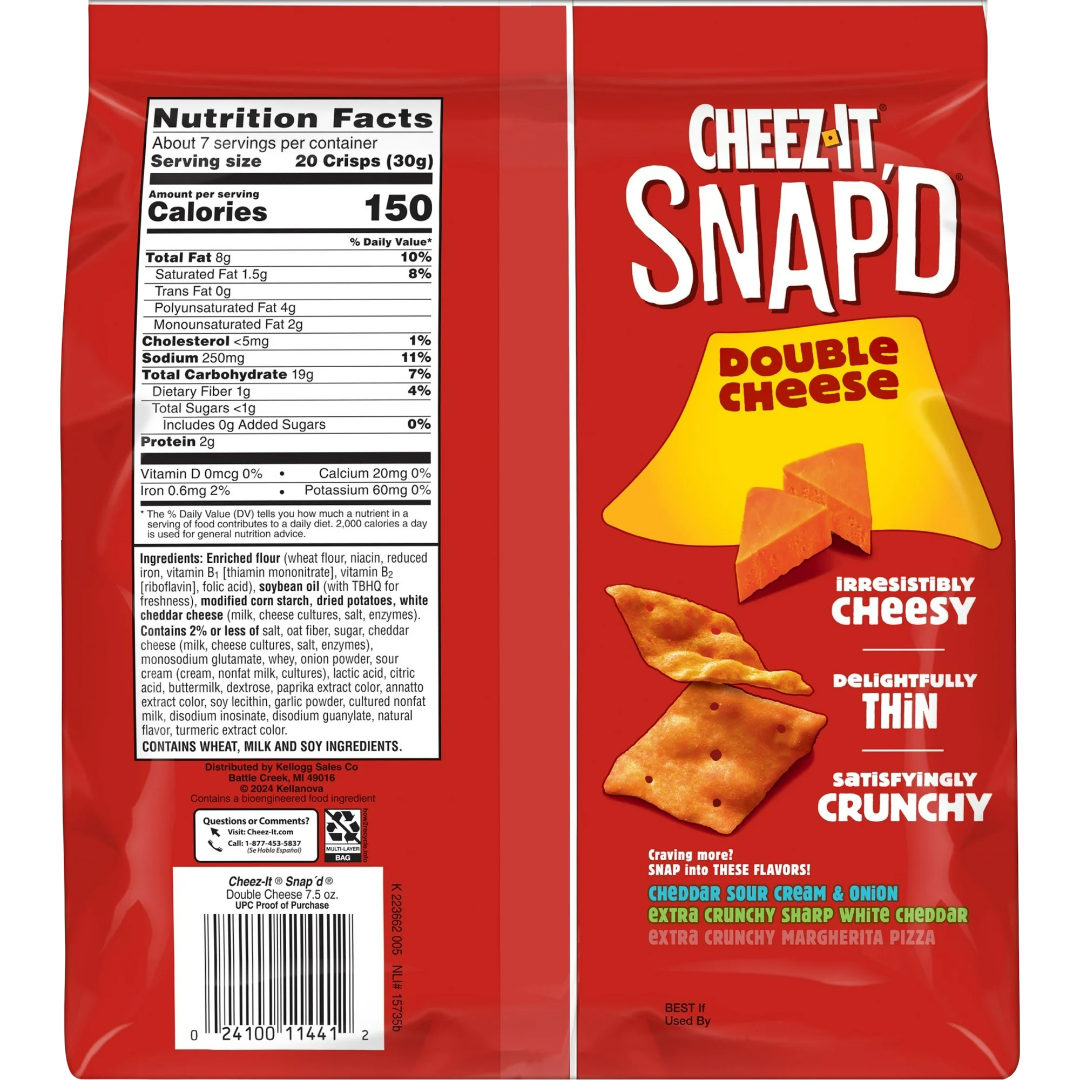 Cheez-It Snap'd Double Cheese Cracker Chips, 7.5oz