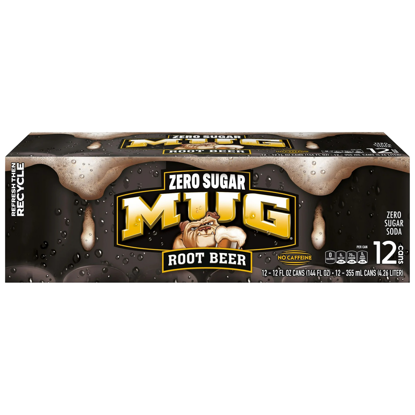 MUG Zero Sugar Diet Root Beer Soda Pop, 12 Pack of 12oz Cans
