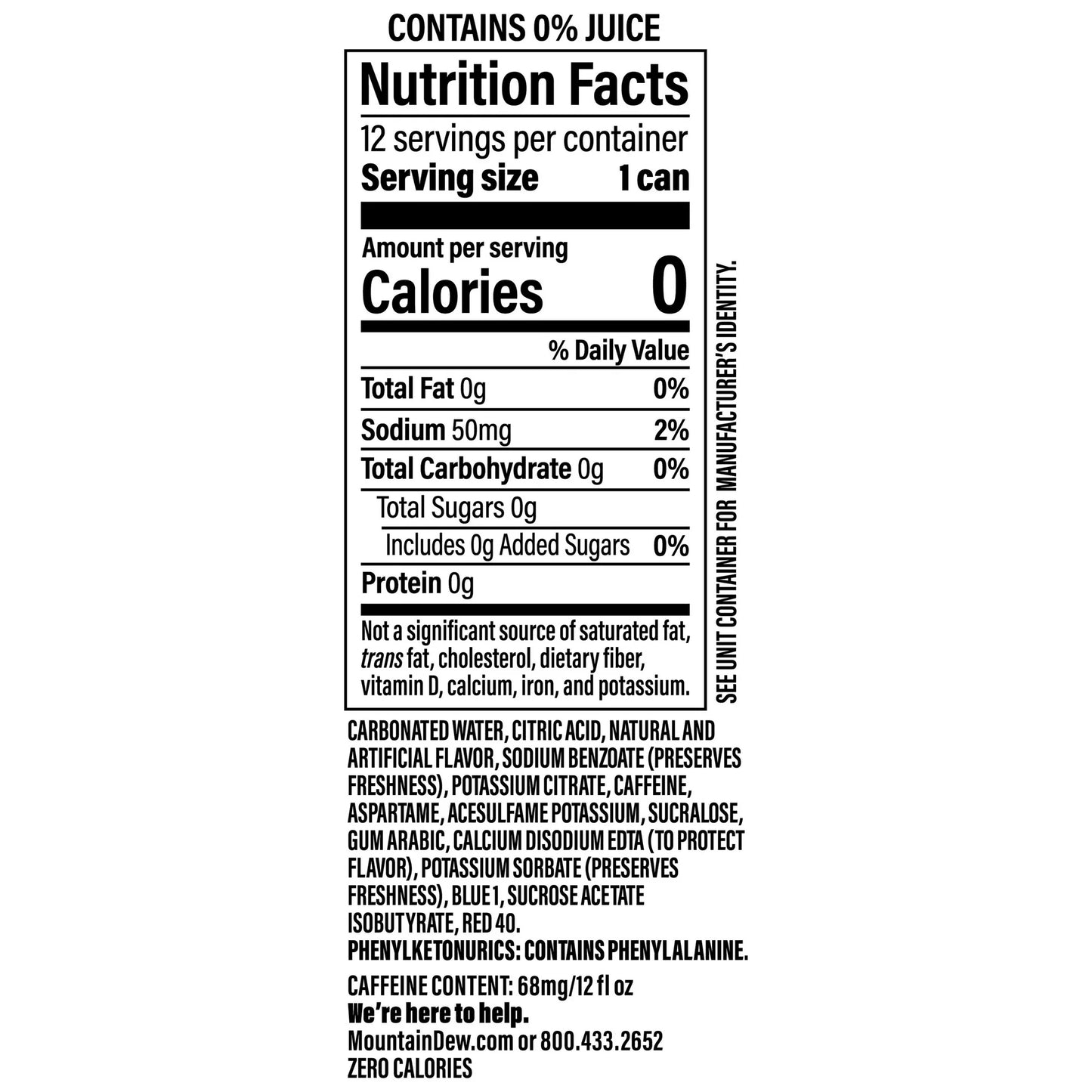 Mountain Dew Summer Freeze Zero Sugar Soda Pop, 12 Pack of 12oz Cans