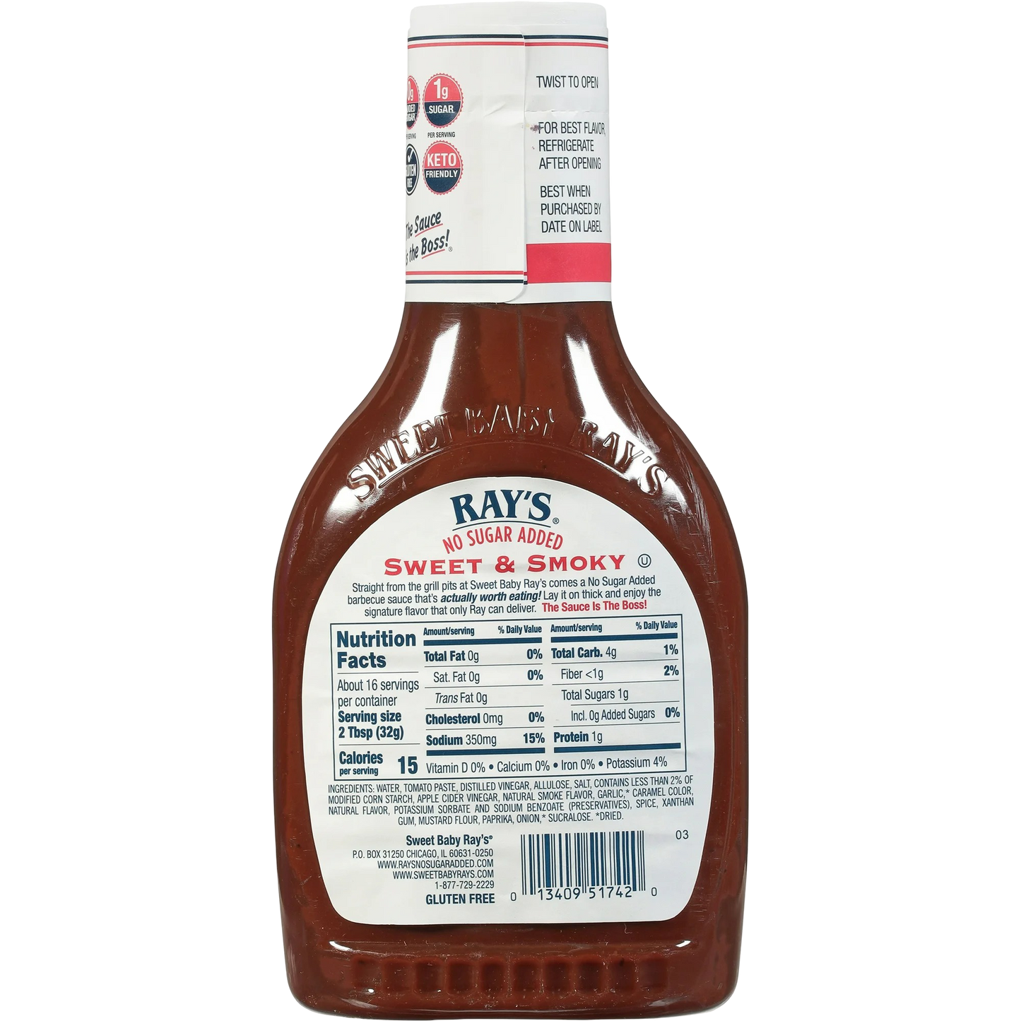 Ray's No Sugar Added Sweet & Smoky Barbecue Sauce 18.5 oz