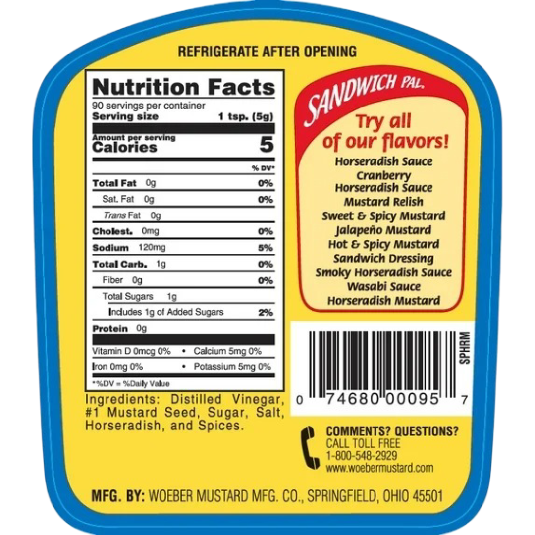 Woeber's Sandwich Pal Mustard Horseradish, 16oz