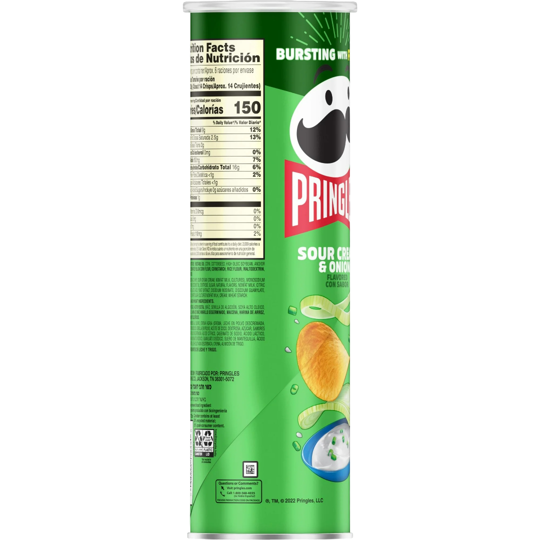 Pringles Sour Cream and Onion Potato Crisps Chips, 5.5oz