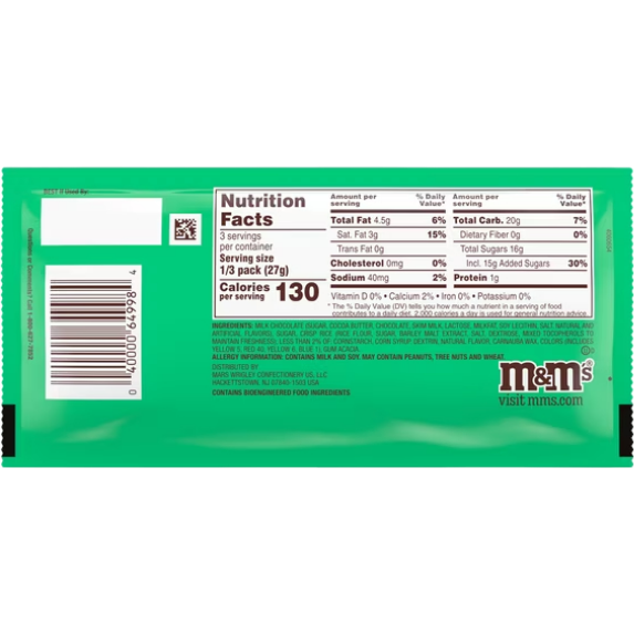 M&M'S Mint Crunchy Cookie Chocolate Candy, Share Size, 2.83 oz
