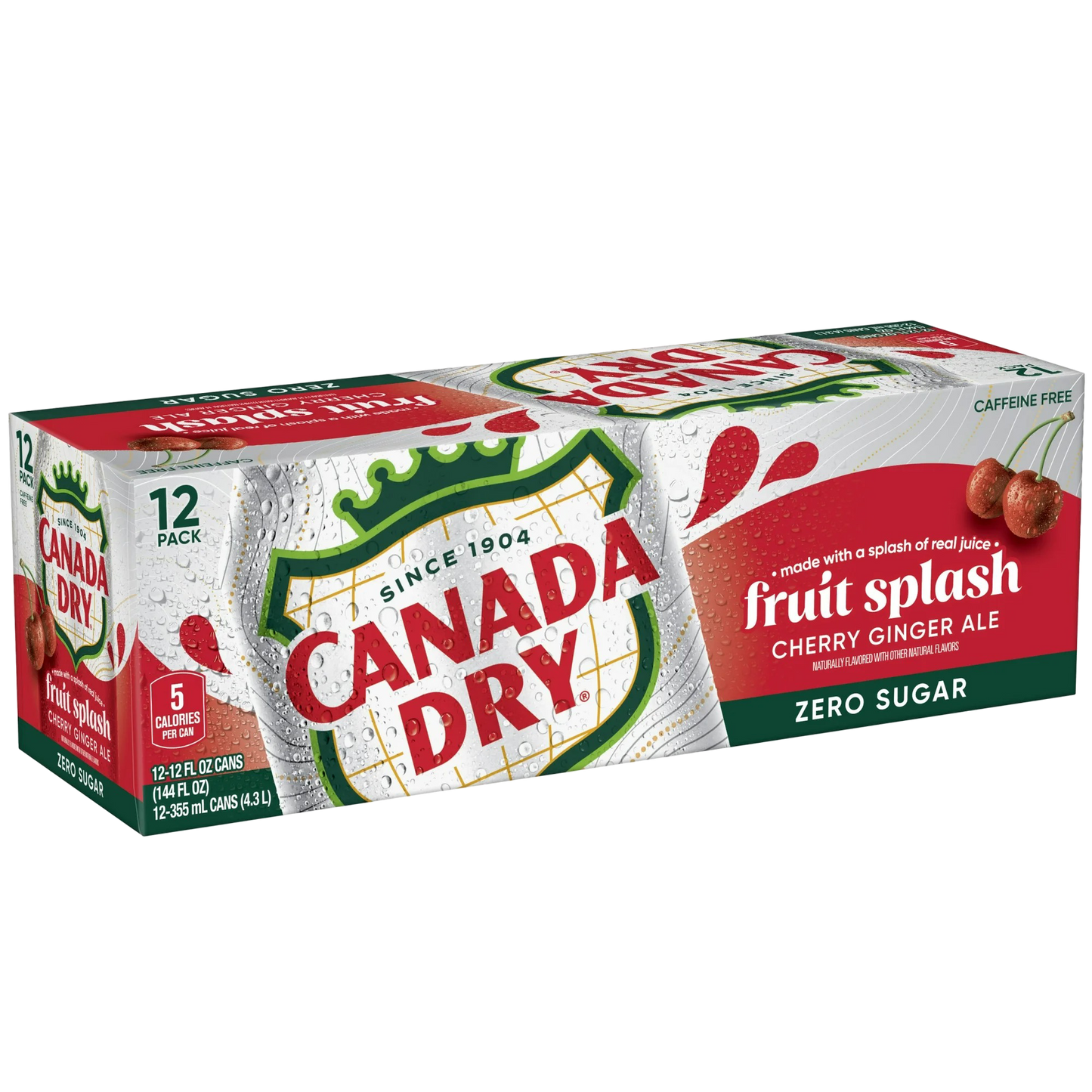 Canada Dry Caffeine Free Zero Sugar Fruit Splash Cherry Ginger Ale Soda Pop, 12 Pack of 12oz Cans