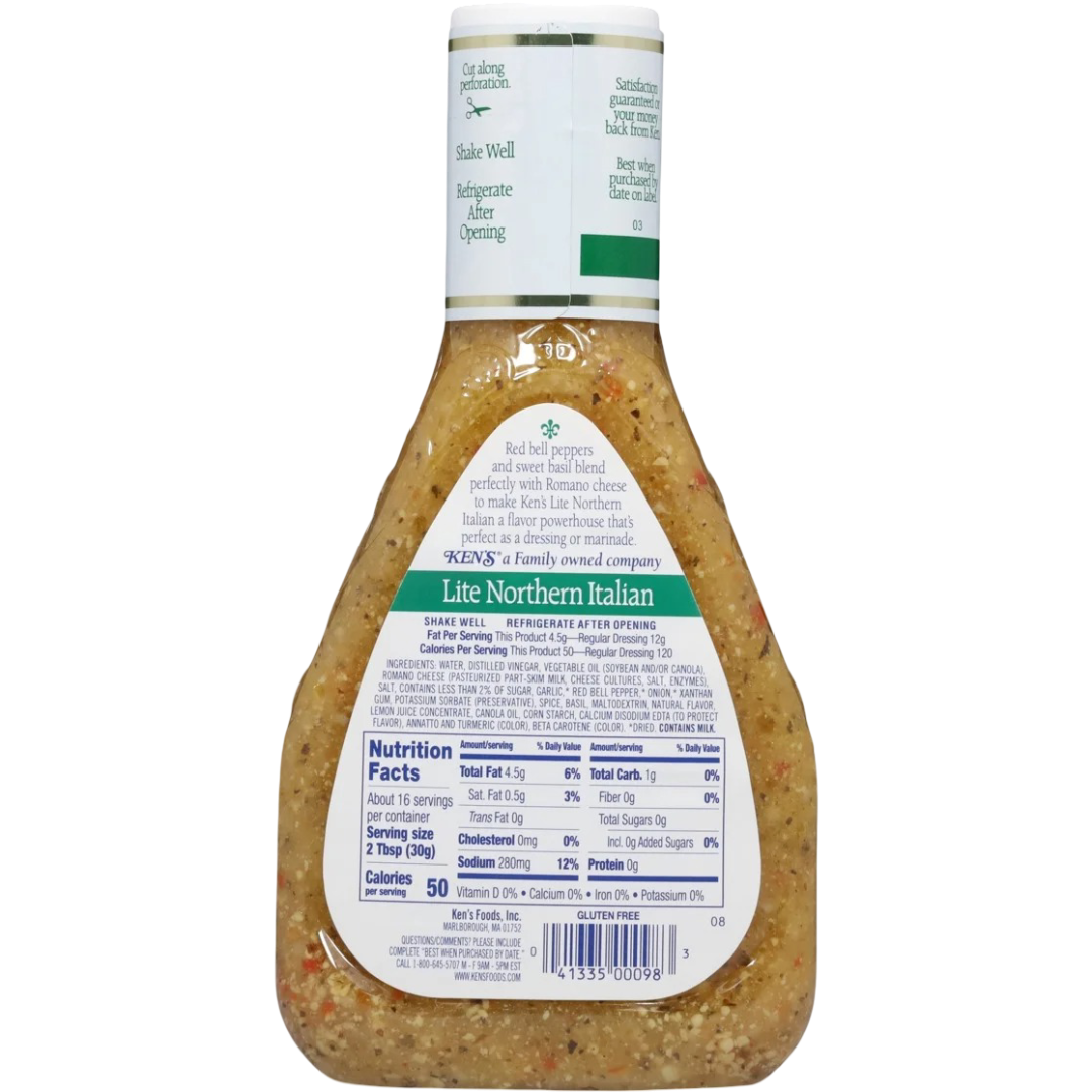 Ken's Steak House Lite Northern Italian with Basil & Romano Salad Dressing & Marinade, 16 fl oz
