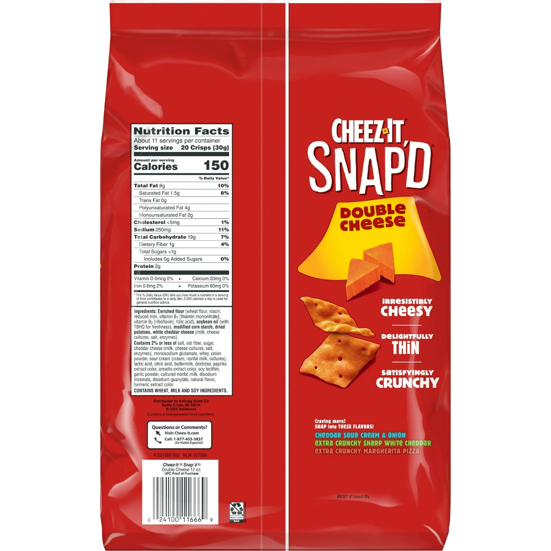 Cheez-It Snap'd Double Cheese Cracker Chips, 12oz