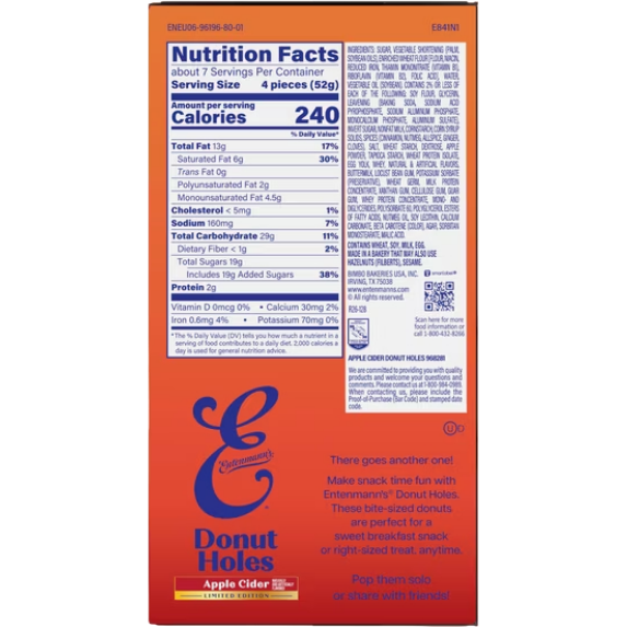Entenmann's Apple Cider Donut Holes Bites, 13 oz