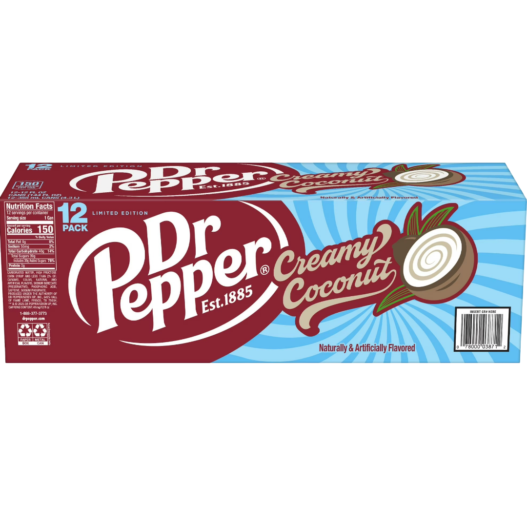Dr Pepper Creamy Coconut Soda Pop, 12 Pack of 12oz Cans