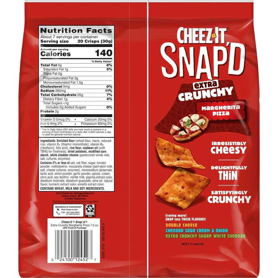 Cheez-It Snap'd Extra Crunchy Margherita Pizza Cheesy Baked Snacks, 7.5oz