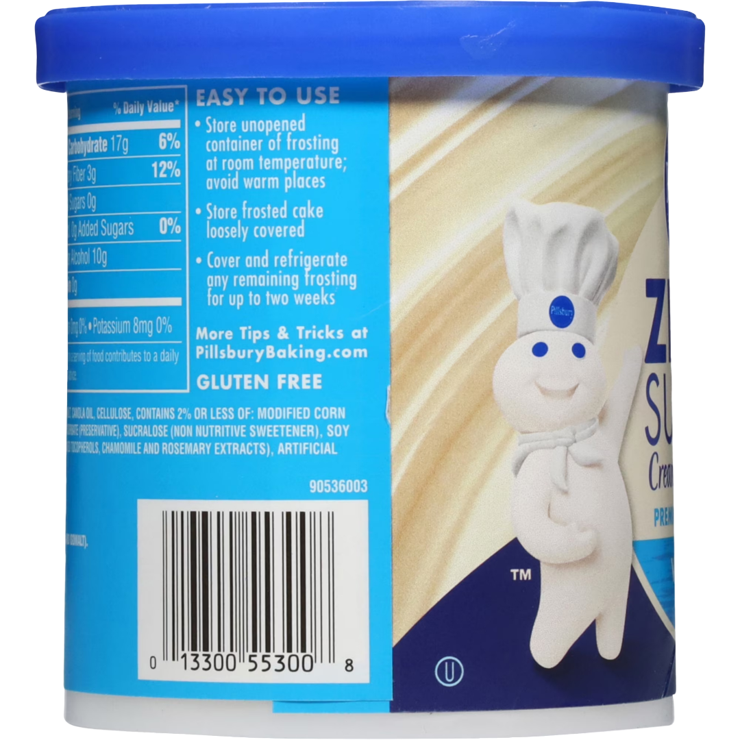 Pillsbury Zero Sugar Creamy Supreme Vanilla Premium Frosting, 15 oz