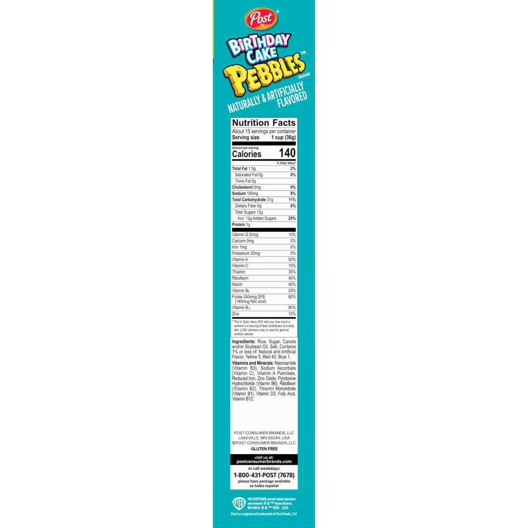 Post 55th Birthday Cake Pebbles Breakfast Cereal Family Size, 18.5 oz