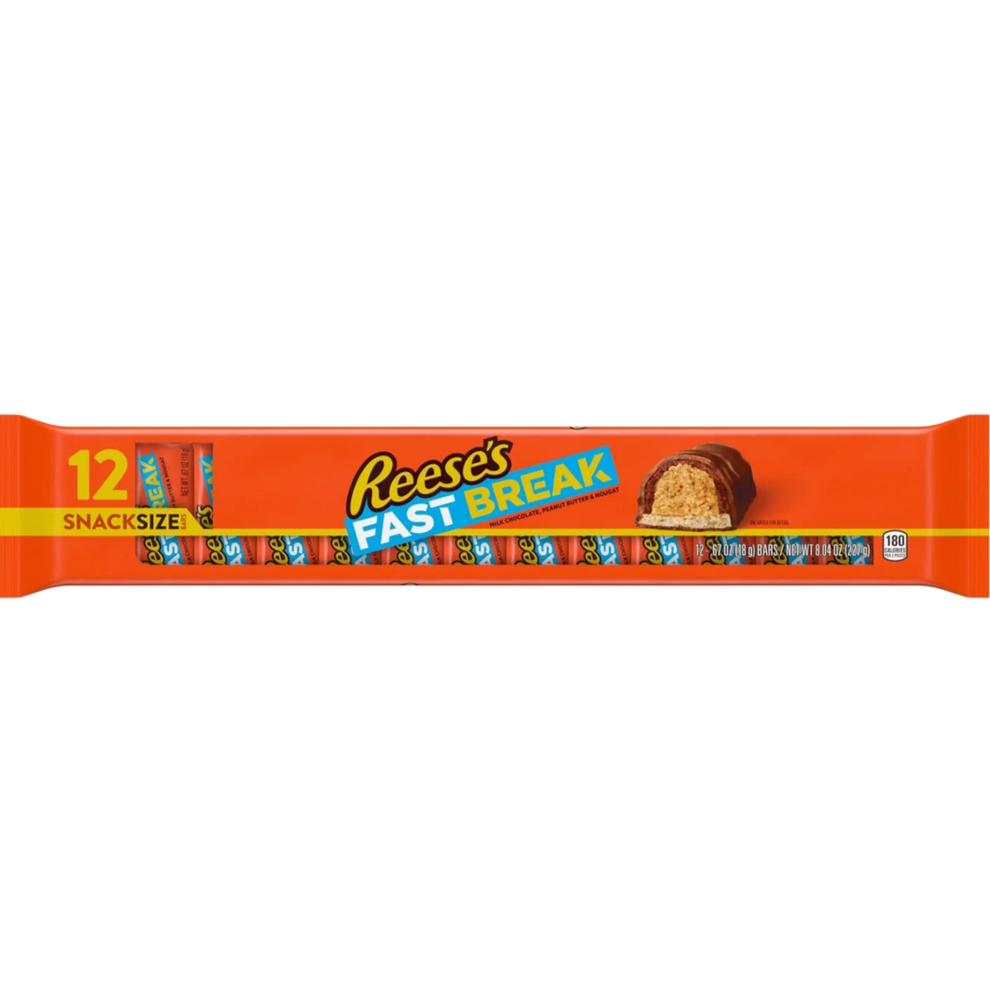 Reese's Fast Break Peanut Butter Nougat Snack Size Candy, Bars 0.67oz, 12 Count