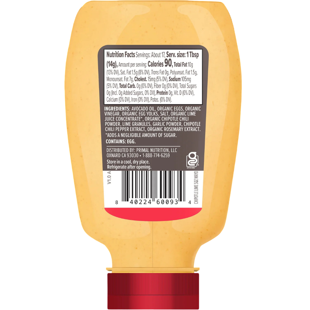 Primal Kitchen Chipotle Lime Mayonnaise 8.5 fl oz Squeeze Mayo