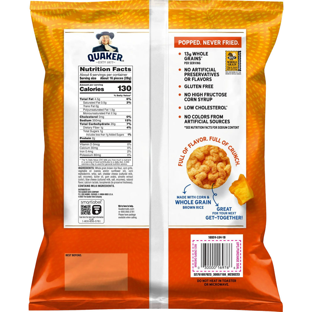 Quaker Rice Crisps, Cheddar Cheese, Gluten Free, 6.06oz