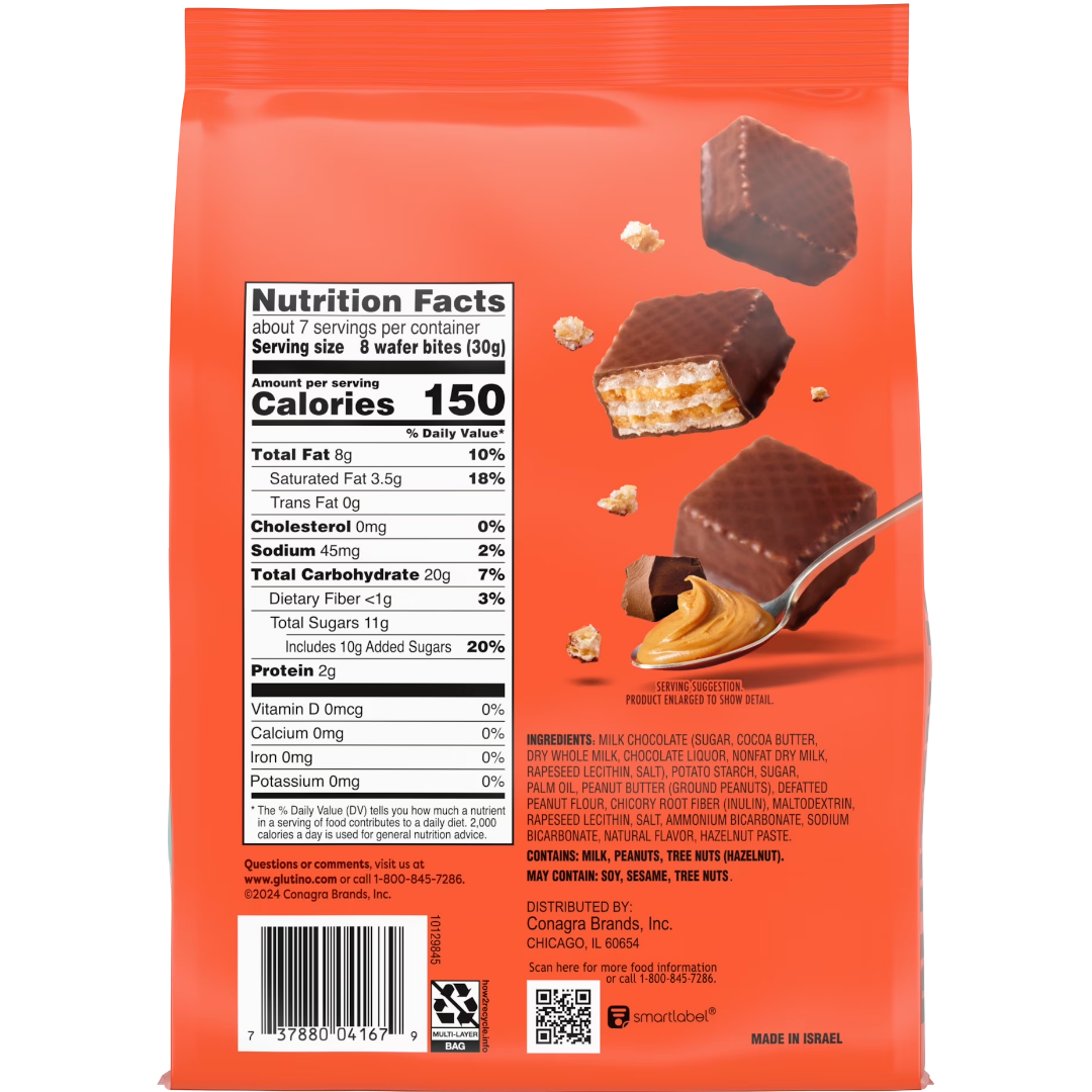 Glutino Chocolate Peanut Butter Wafer Bites Cookies, 7 oz