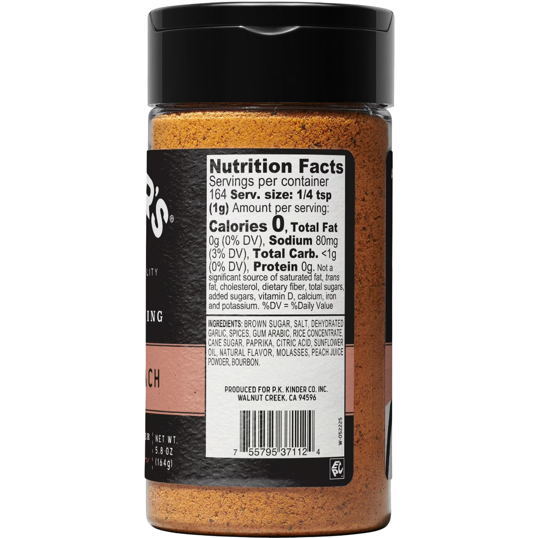 Kinder's Bourbon Peach Rub & Seasoning with Molasses & Ancho Chili, 5.8 oz
