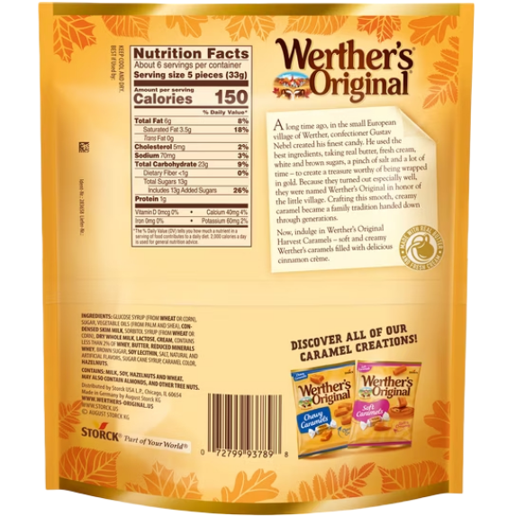 Werther's Original Limited Edition Fall Cinnamon Creme Soft Caramels, 7.4 oz
