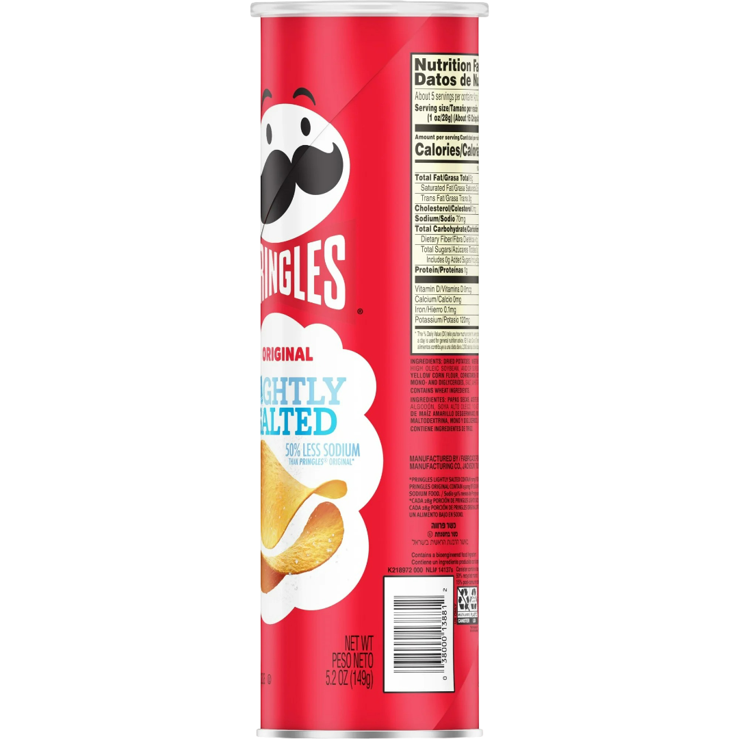 Pringles Lightly Salted Original Potato Crisps Chips, 5.2oz