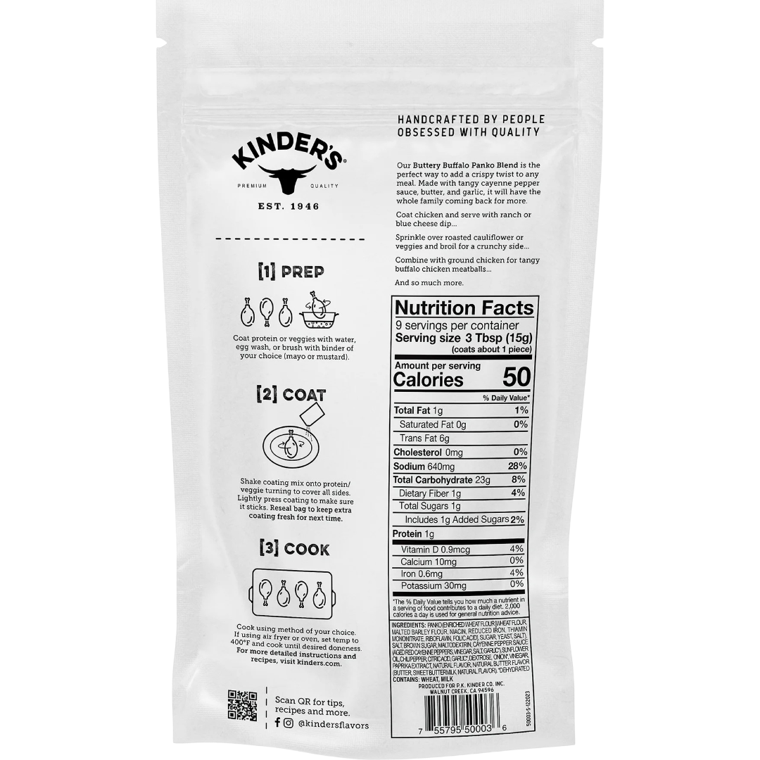 Kinder's Buttery Buffalo Seasoned Panko Bread Crumb Coating Mix, 5oz