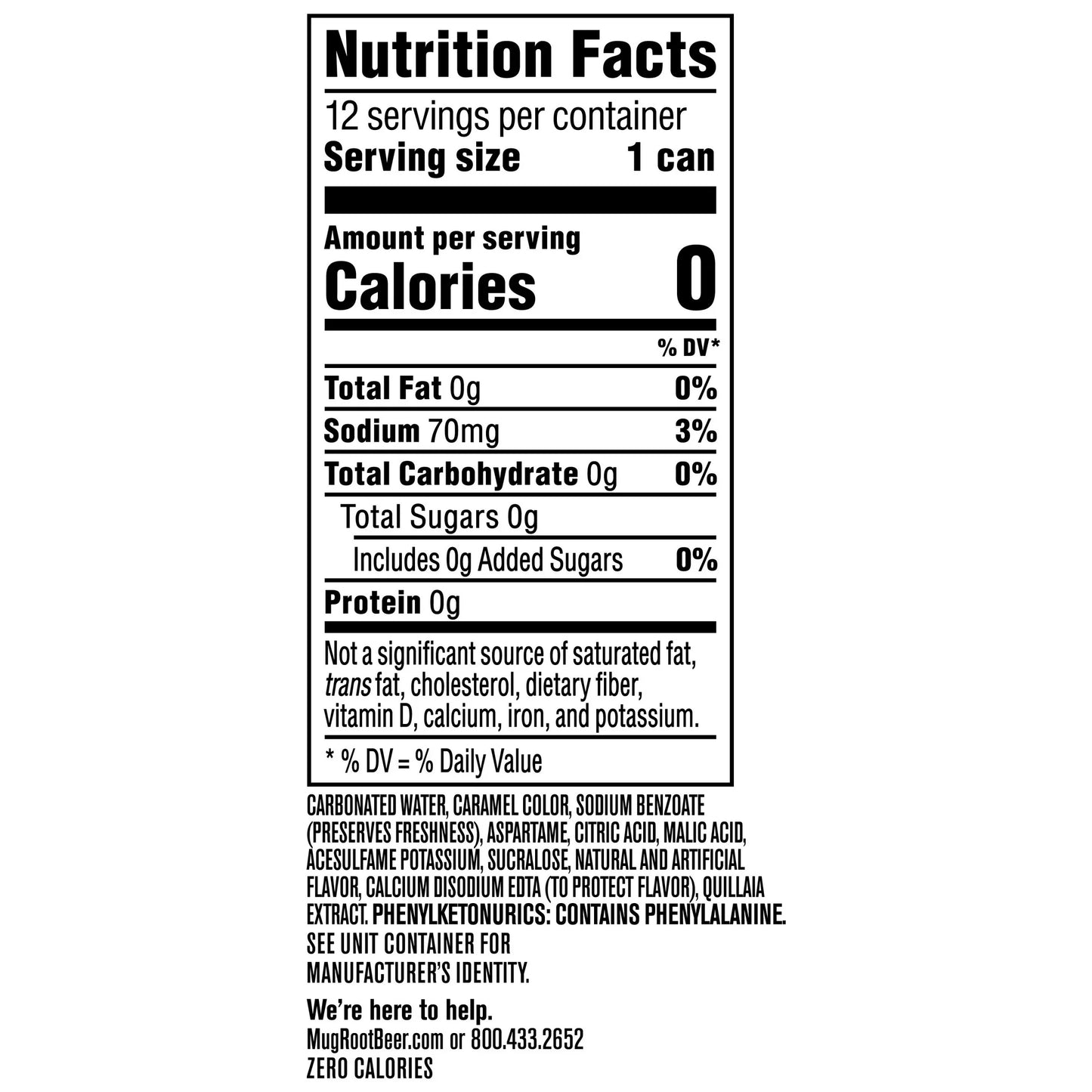 MUG Zero Sugar Diet Root Beer Soda Pop, 12 Pack of 12oz Cans