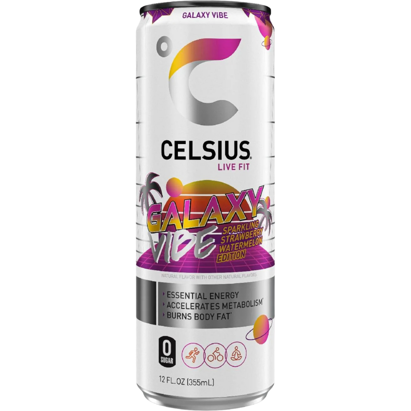 CELSIUS Galaxy Vibe Sparkling Strawberry Watermelon Energy Drink 12 fl oz Single Can