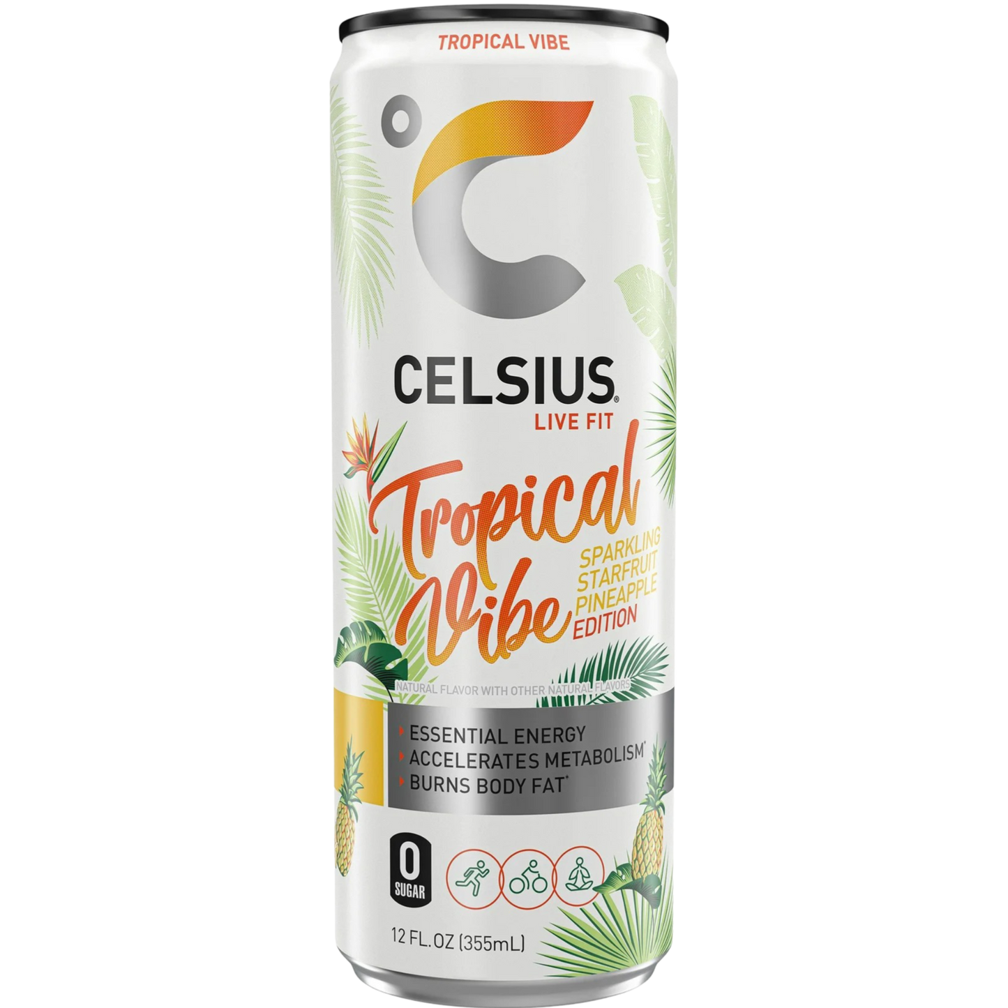 CELSIUS Tropical Vibe Sparkling Starfruit Pineapple Energy Drink 12 fl oz Single Can