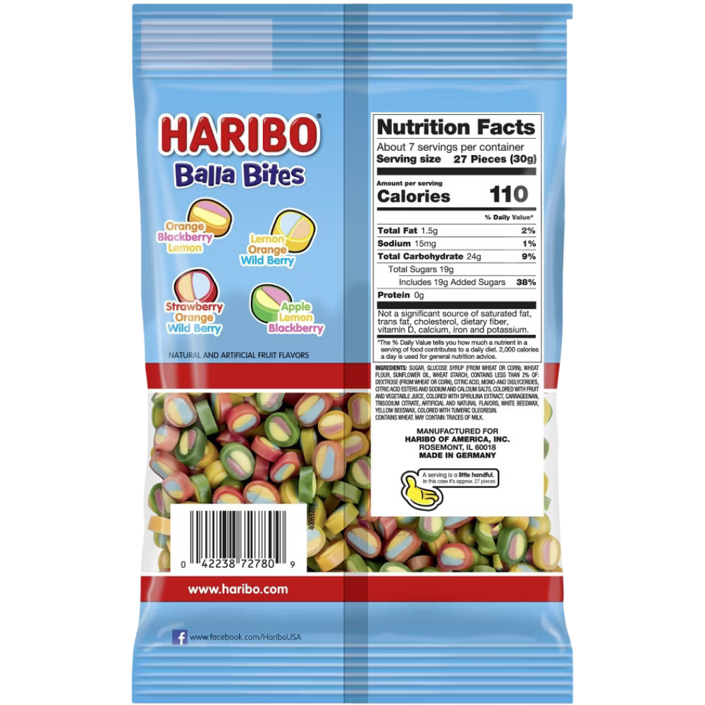 HARIBO Balla Bites Candy, 7 oz