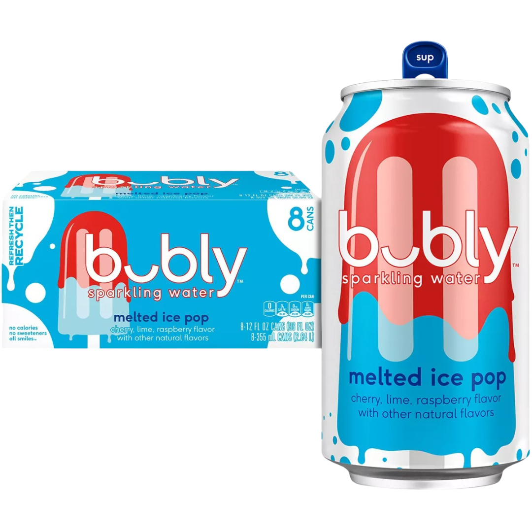bubly Melted Ice Pop Sparkling Water, 8 Pack of 12oz Cans