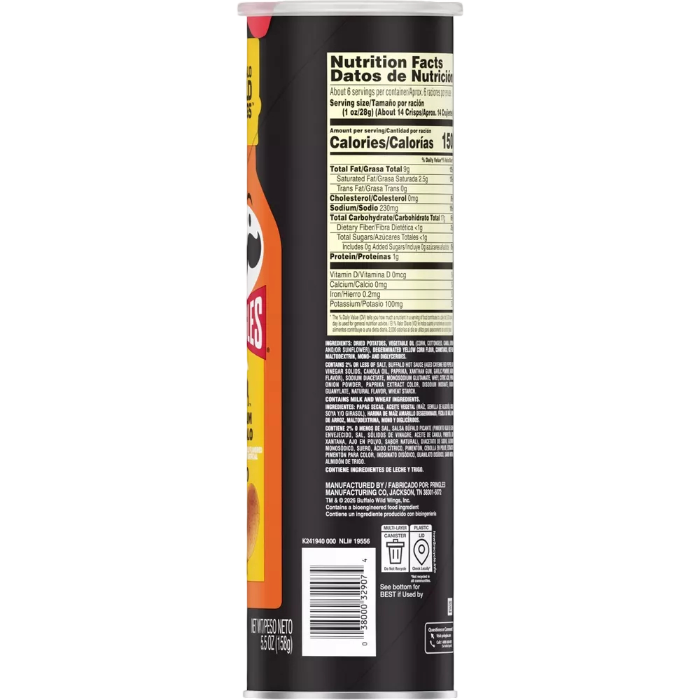 Pringles Buffalo Wild Wings BWW Medium Buffalo Crisps Chips, 5.5 oz