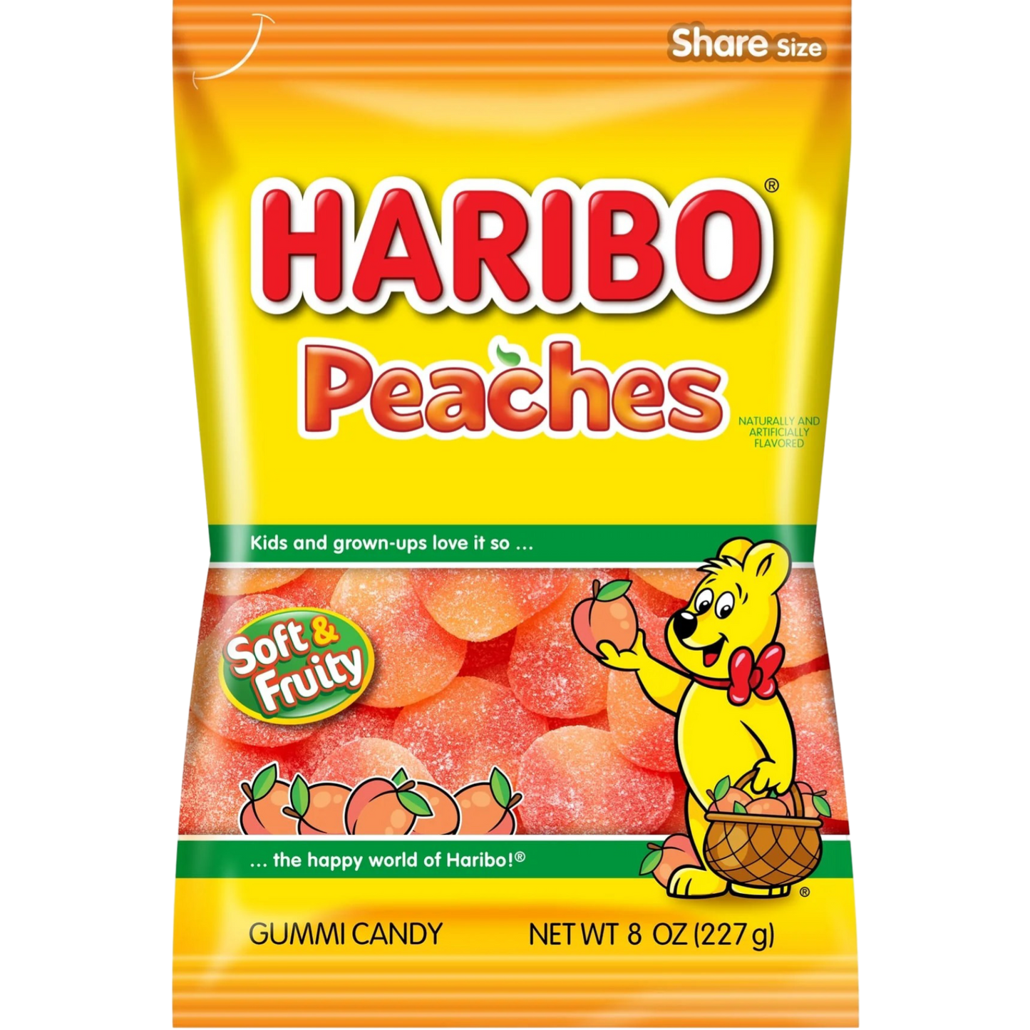 Haribo Gummy Candy, Peaches Gummies, 8oz Share Bag