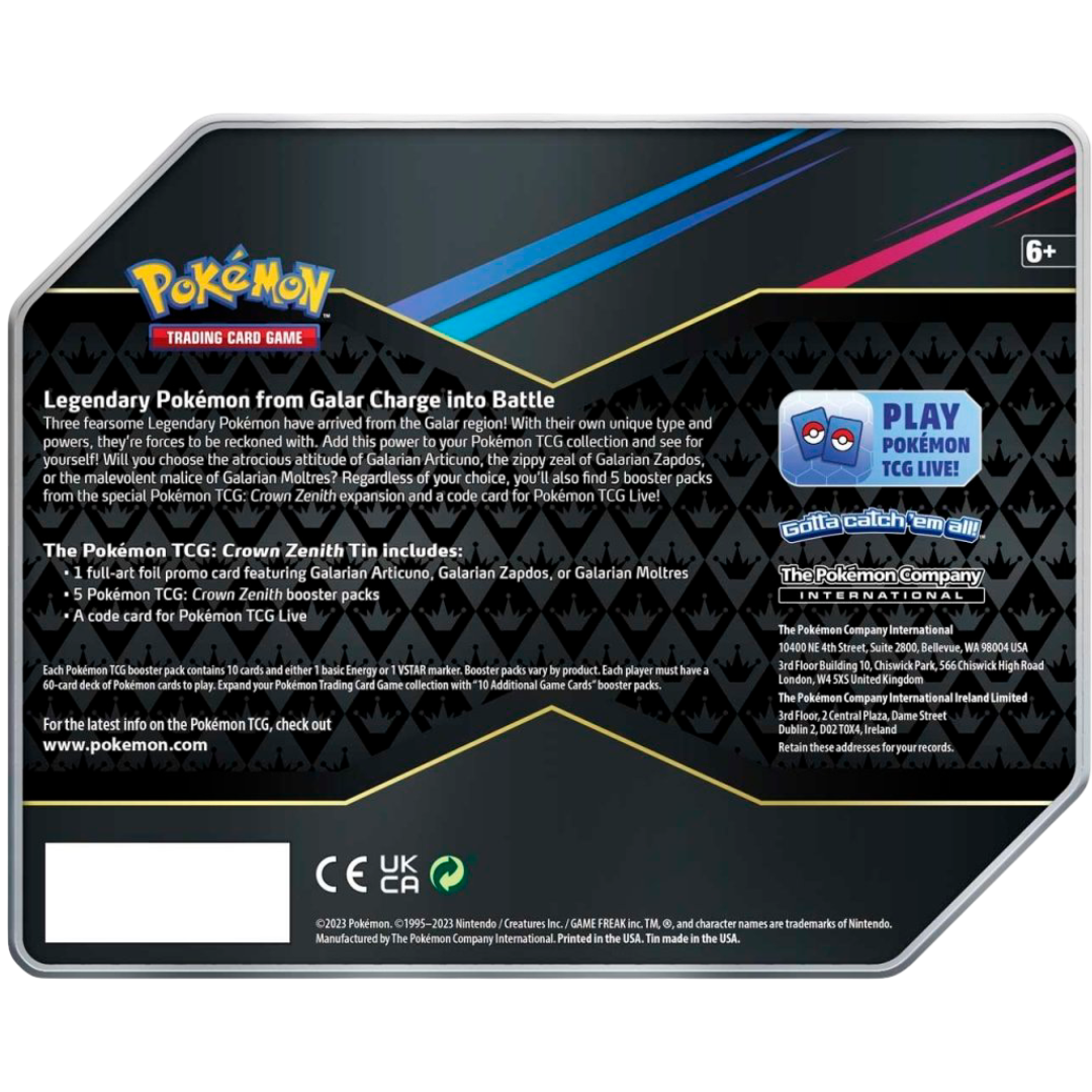 Pokémon TCG: Crown Zenith Tin Sealed (Galarian Moltres)