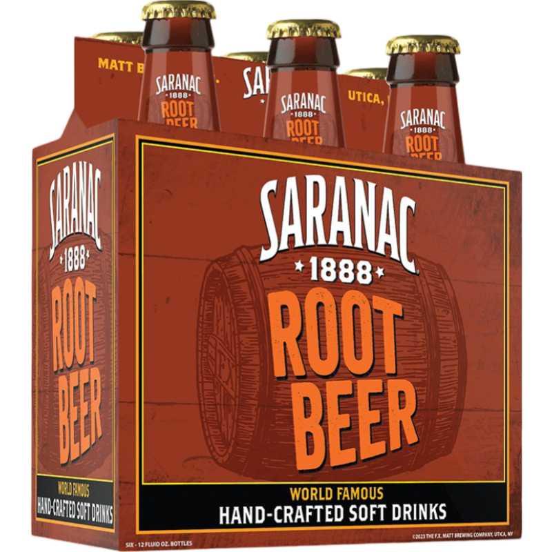 Saranac Root Beer Soda - 6 Pack of 12oz Bottles