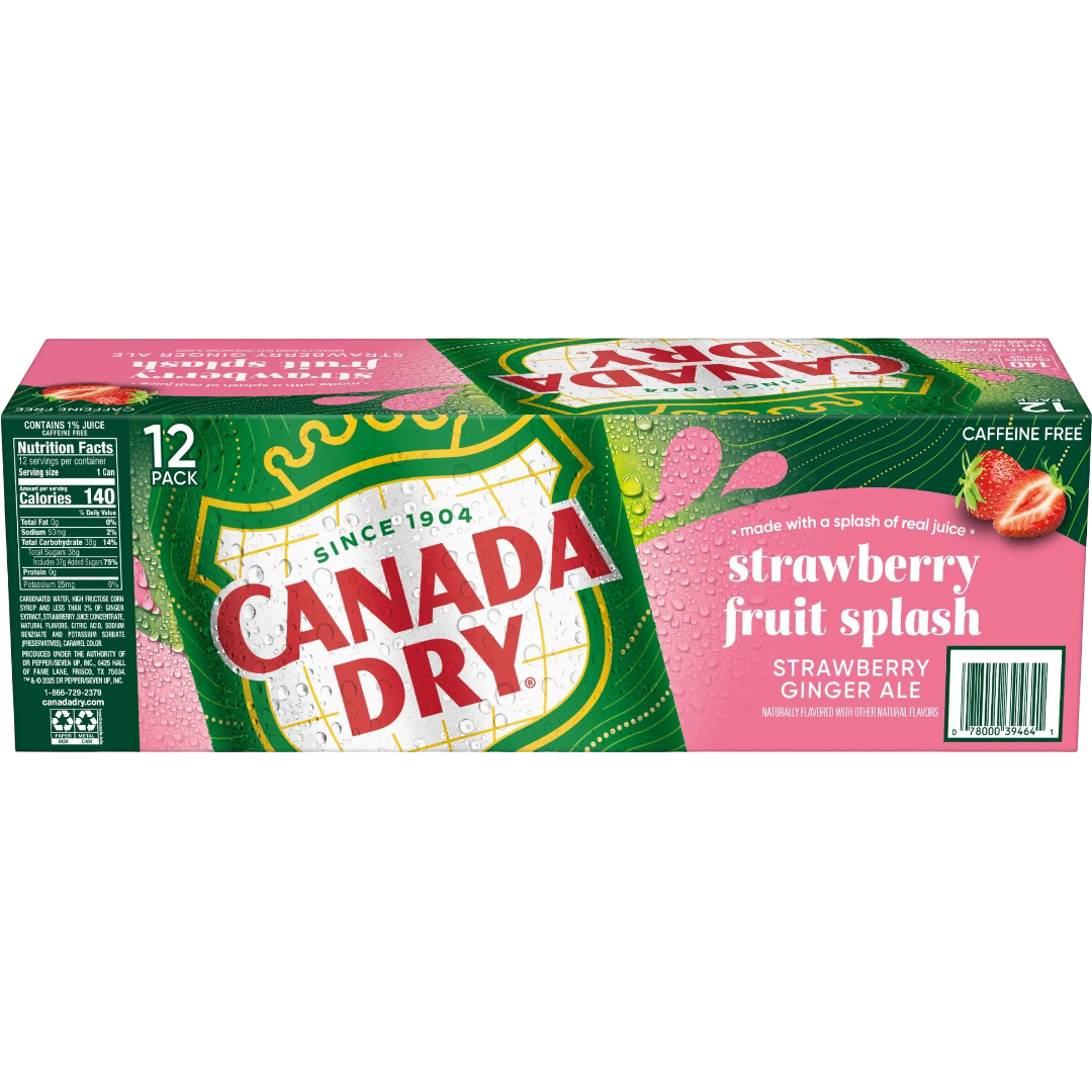 Canada Dry Strawberry Fruit Splash Ginger Ale Soda Pop, 12 Pack of 12 oz Cans