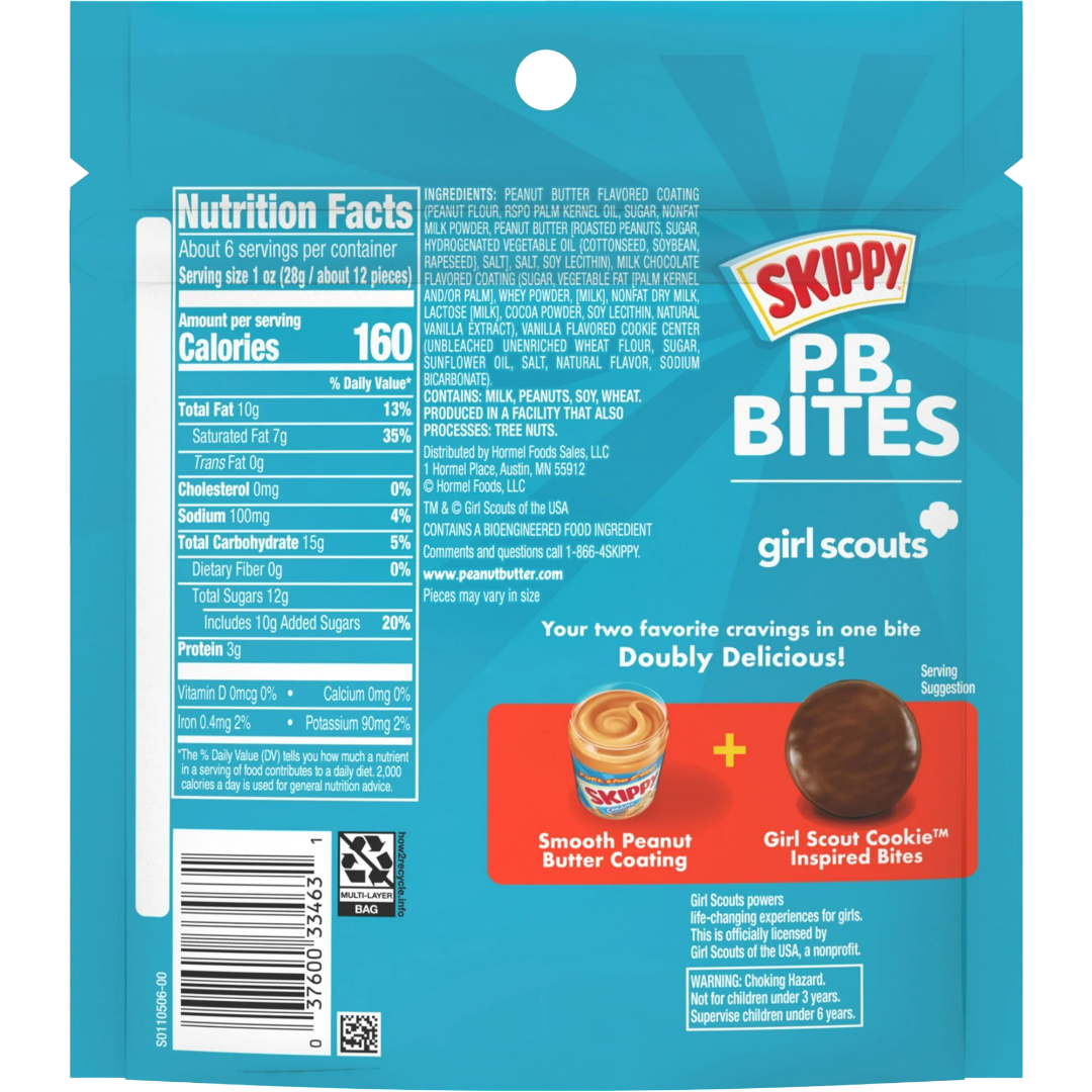 SKIPPY PB Bites Girl Scouts Chocolate Peanut Butter Snack, 5.5 oz