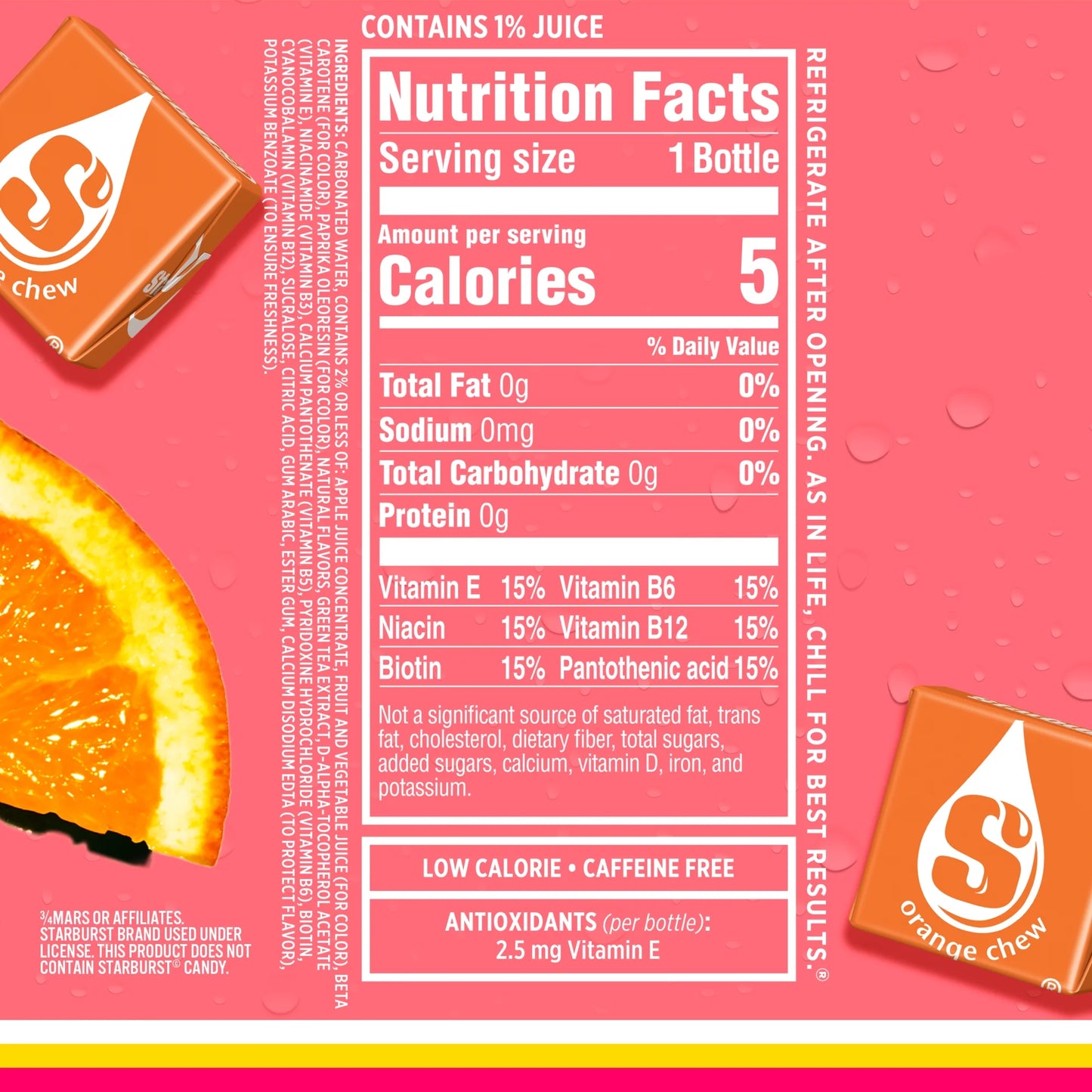 Sparkling Ice STARBURST Orange Flavored Sparkling Water, 17 fl oz