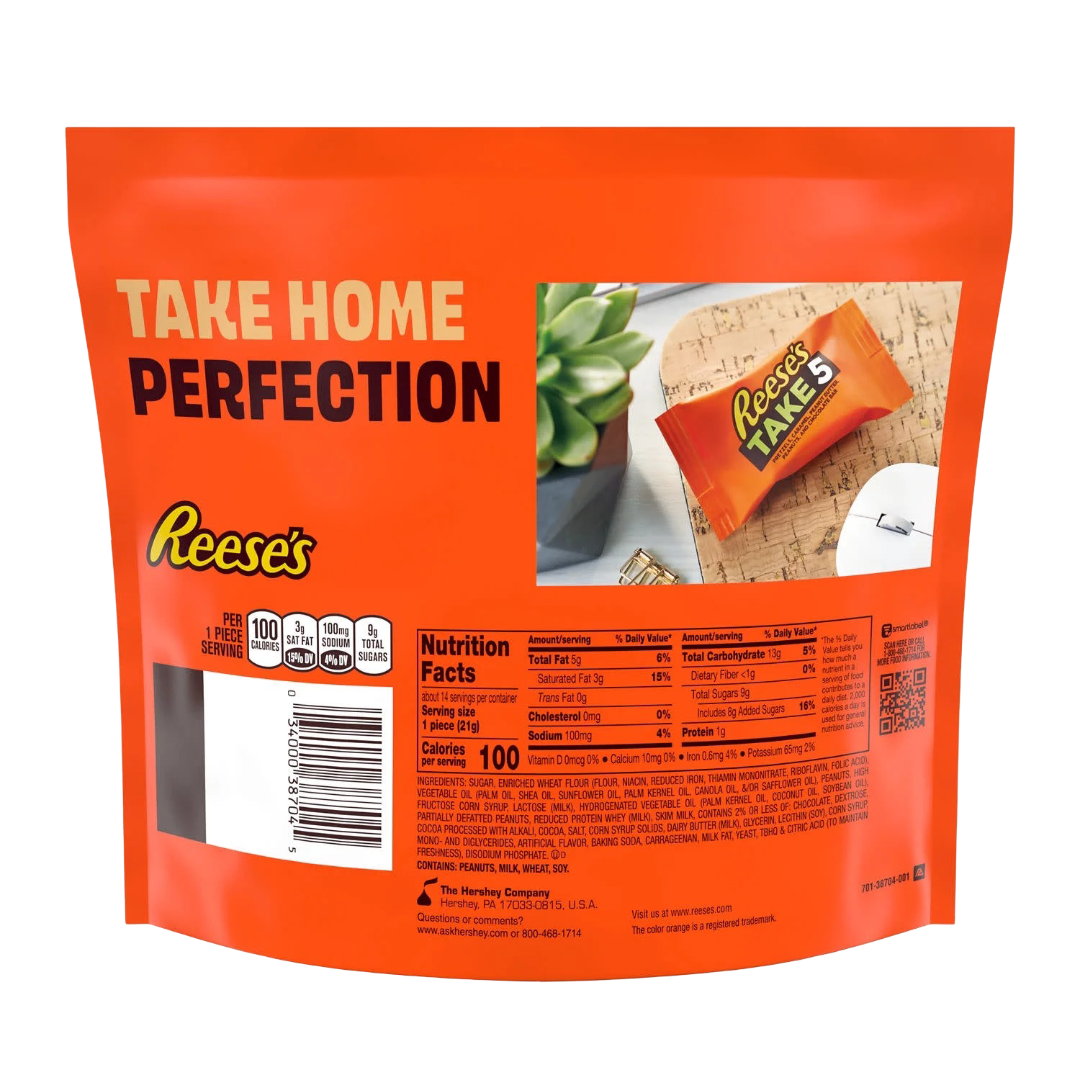Reese's Take 5 Pretzel, Peanut and Chocolate Snack Size Candy, Bag 10.5oz