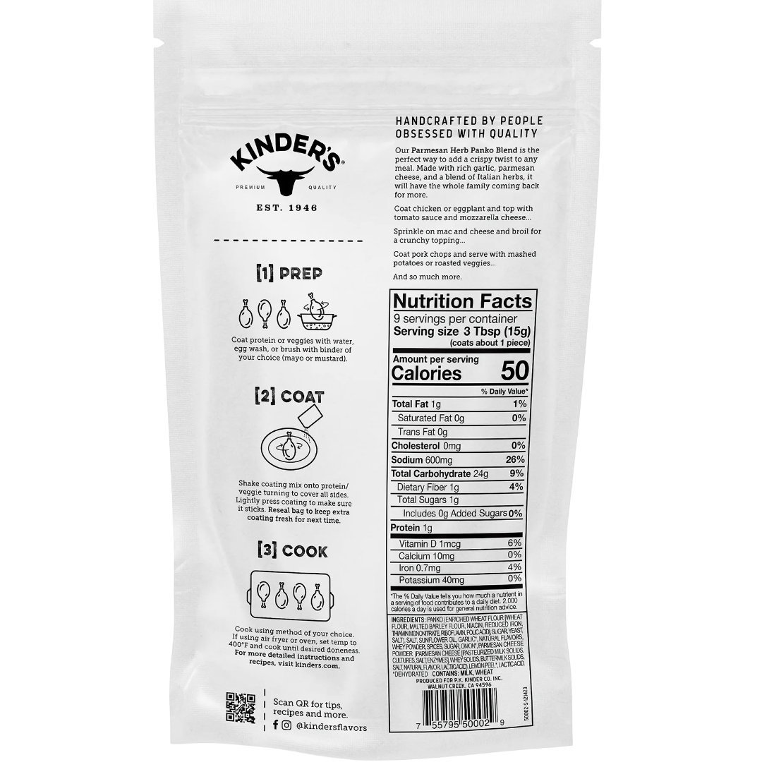 Kinder's Parmesan Herb Seasoned Panko Bread Crumb Coating Mix, 5oz