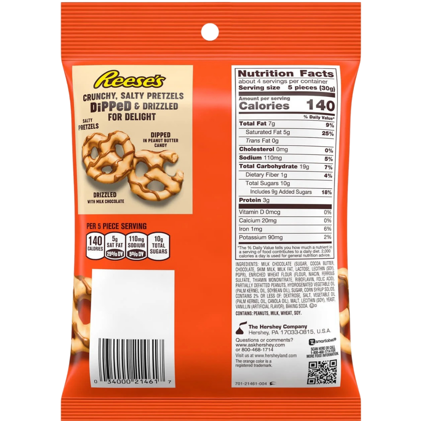 Reese's Milk Chocolate Peanut Butter Dipped Pretzels, Bag 4.25oz