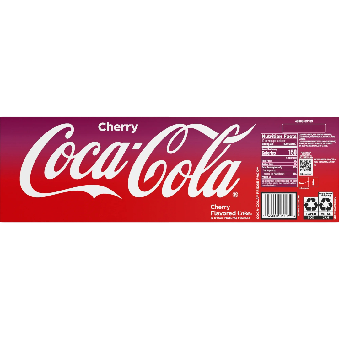 Coca Cola Cherry Soda Pop, 12 Pack of 12 fl oz Cans Coke